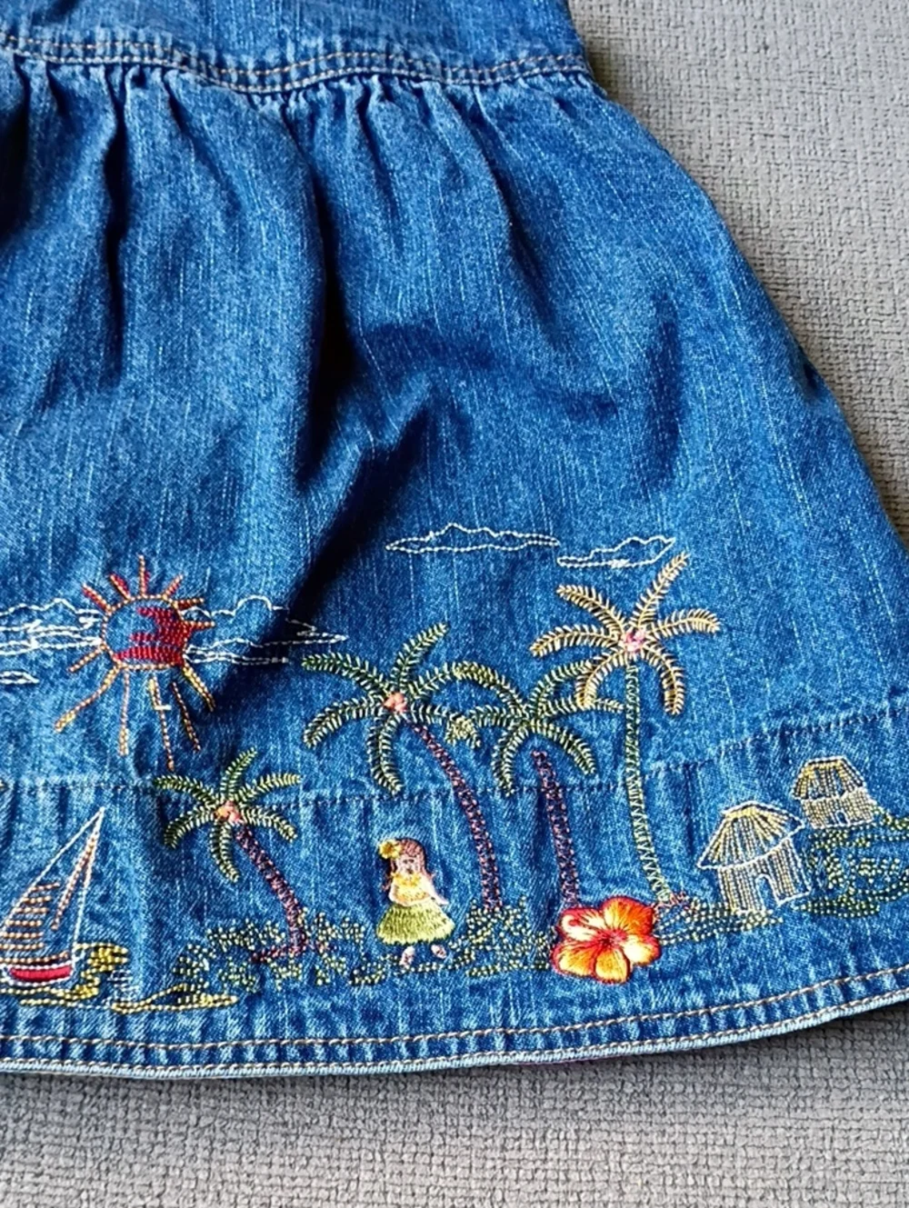 Tropical Embroidered Denim Toddler Dress